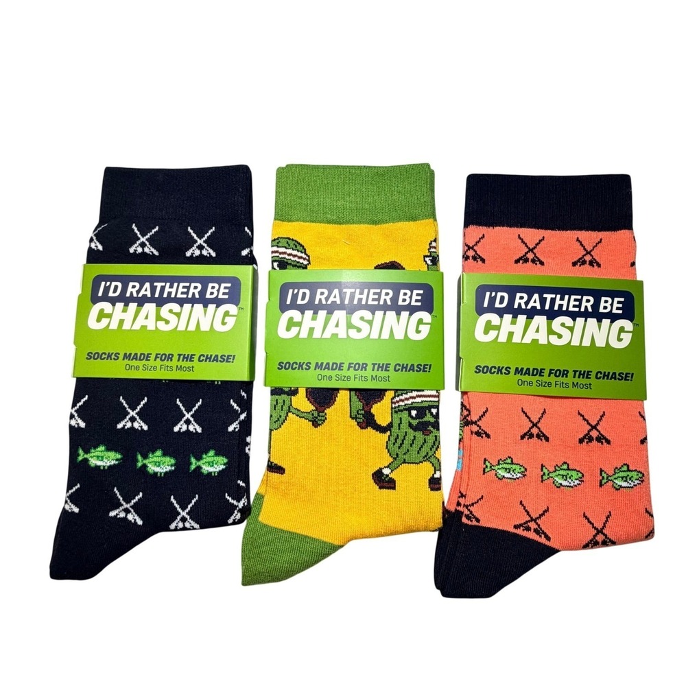 I'd Rather Be Chasing Novelty Crew Socks 3 Pack Fishing Pickleball Mens One Size